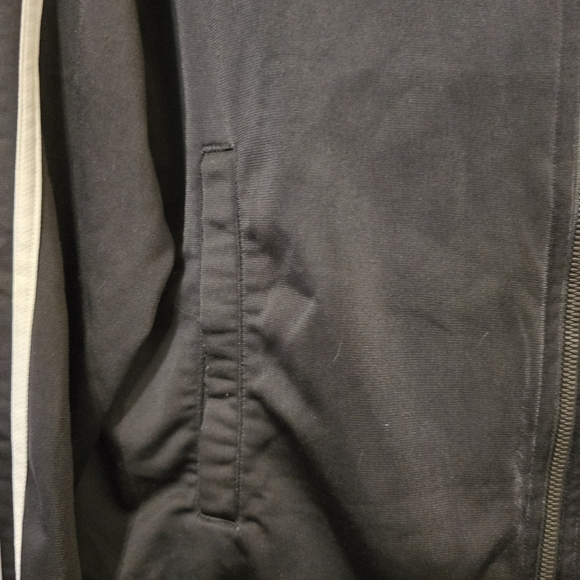 ADIDAS Black Tack Jacket Unisex Zipup White 3 Stripe Longsleeves Size Medium - Picture 4 of 16